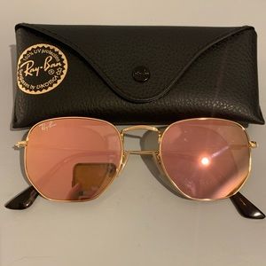 NWOT Ray-Ban Rose Gold Hexagonal Flat Lenses
